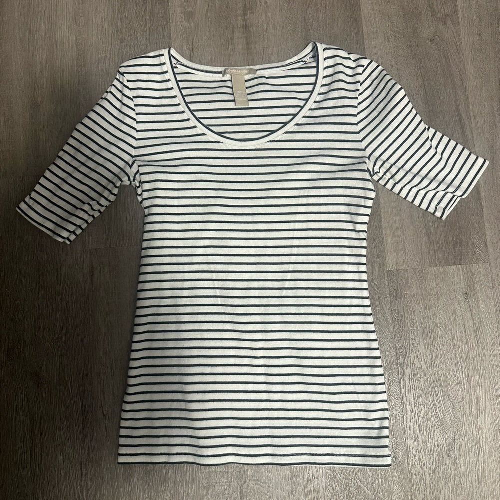 Banana Republic Black and White Striped Tee